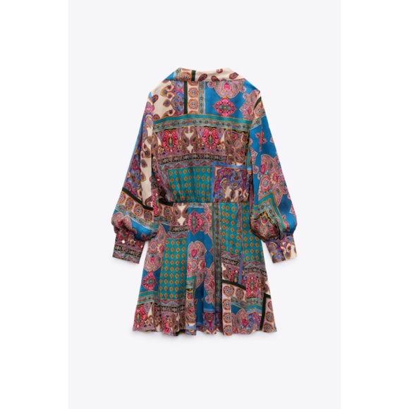 NWT ZARA  PATCHWORK PRINT MINI DRESS MULTICOLORED XS - Picture 5 of 5